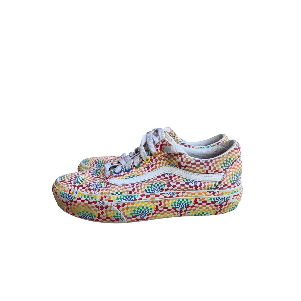 Vans Old Skool Stacked Rainbow Kaleidoscope Checkerboard Platforms 9W 7.5M